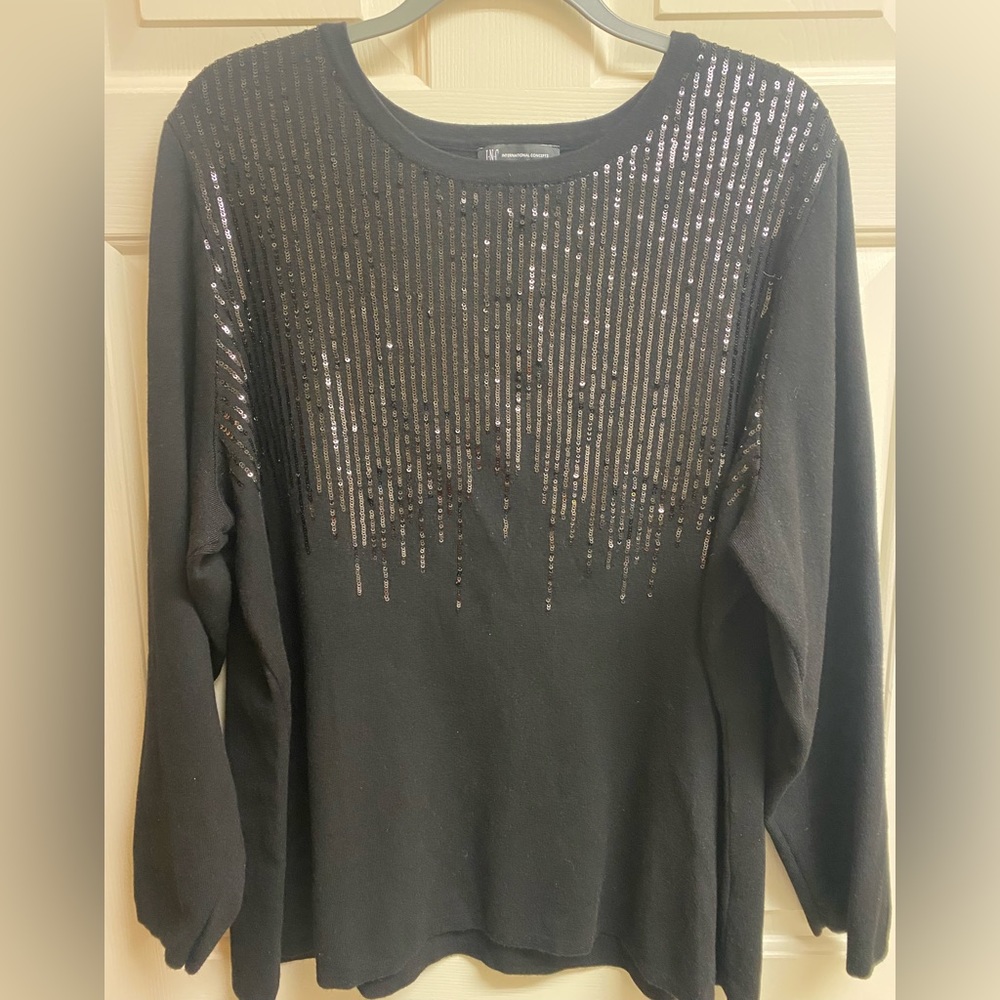 INC International Concepts Crewneck Sequin Embellished Sweater Black Size 4X